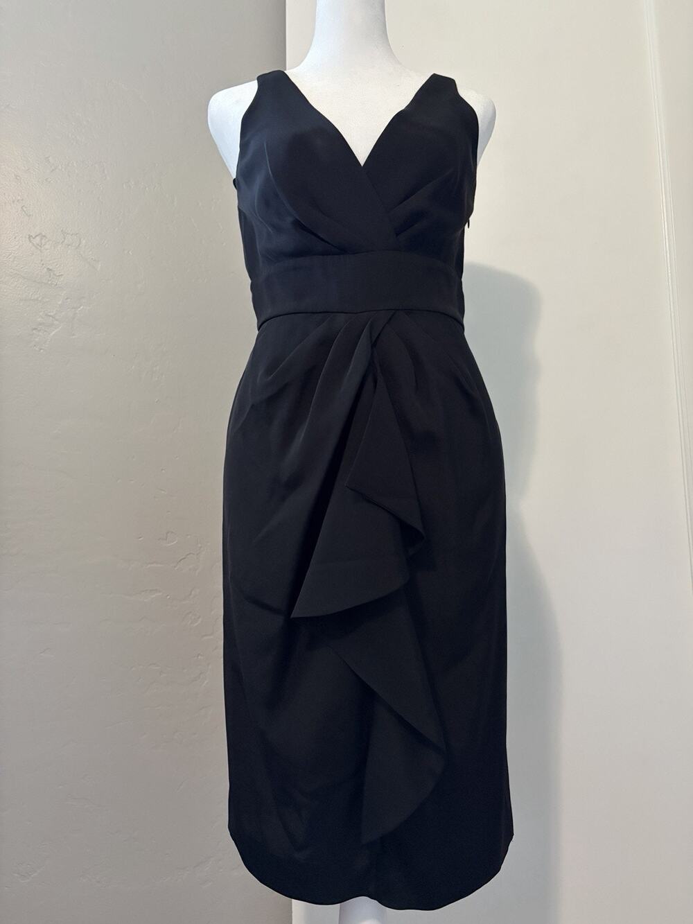 DVF Diane Von Furstenberg Black Stretch Silk Ruched Sheath Dress Size 4 Small